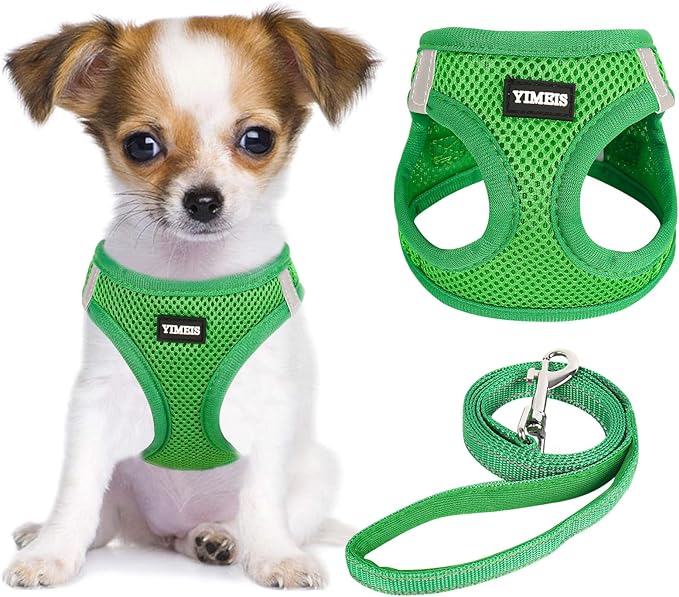 YIMEIS Dog Harness and Leash Set, No Pull Soft Mesh Pet Harness, Reflective Adjustable Puppy Vest for Small Medium Large Dogs, Cats (Green, X-Small (Pack of 1)