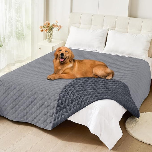 Smiry Waterproof Dog Blanket, Reversible Dog Bed Cover Pet Blanket, Soft Pet Couch Covers for Sofa Washable, Bed Couch Sofa Furniture Protector for Puppy Cat Kids (82"x82", Grey/Dark Grey)