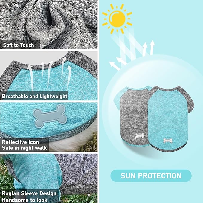 KYEESE 2 Pack Dog Shirts for Large Dogs Quick Dry Breathable Stretchy Dog T-Shirt with Reflective Label Raglan Sleeve Pet Apparel for Large Dogs, Grey+Lake Blue, 3XL