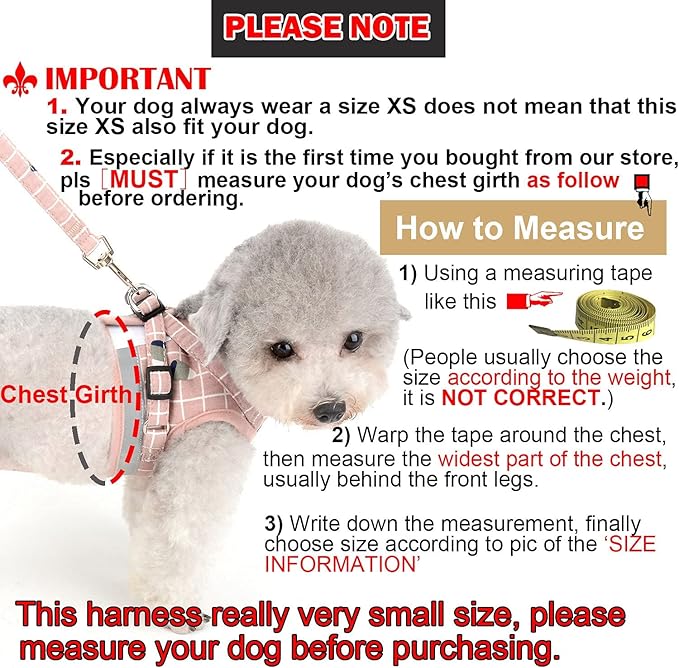 Zunea No Pull Small Dog Harness and Leash Set Adjustable Reflective Step-in Chihuahua Vest Harnesses Mesh Padded Plaid Escape Proof Walking Puppy Jacket for Boy Girl Pet Dogs Cats Pink L