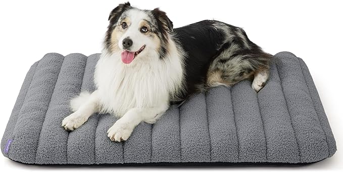 Lesure Cute Orthopedic Dog Bed Large Sized Dog, Waterproof Chic Flat Pet Beds with Removable Washable Cover, Fuzzy Thick Egg Crate Foam Pet Mat for Indoor Use (36" x 27", Grey)