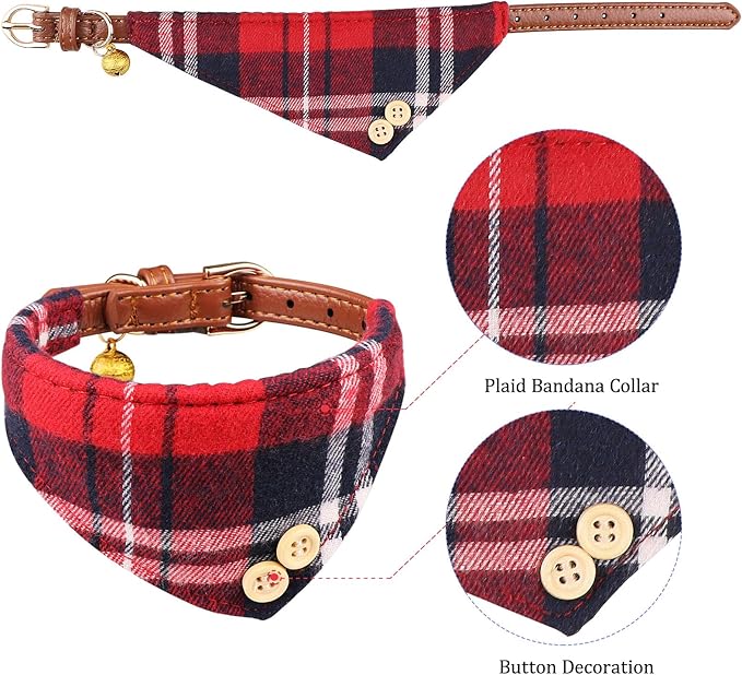 3 PCS Puppy Collar and Leash Set Dog Collars for Small Dogs Dog Bow Tie with Bell Puppy Bandana Leather Dog Collar for Small Dogs Puppies and Cats(Red)