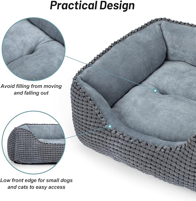 MIXJOY Dog Bed for Large Medium Small Dogs, Rectangle Washable Sleeping Puppy Bed, Soft Calming Cat Beds for Indoor Cats, Orthopedic Pet Sofa Bed, Anti-Slip Bottom with Multiple Size (20'', Grey)