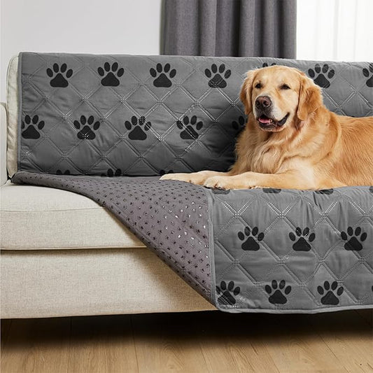 GORILLA GRIP Waterproof Dog Bed Cover 52x82, Pet Blanket for Furniture, Sofa, Couch, Crate, Car, Sofa Throw Essential for Cats and Dogs, Tear and Slip Resistant Leakproof Cushion Cover, Gray Black Paw