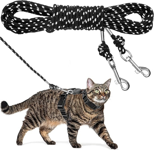 Reflective Cat Leash, 15ft Escape Proof Walking Lead Yard Long Leash, Extender Leash Training Playing Outdoor for Cats Puppy Kitten Small Dogs Rabbit Small Animals