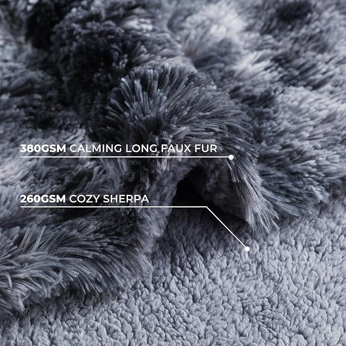 Luciphia Large Waterproof Dog Blanket for Pet Washable Liquid Proof Furniture Protector Shaggy Plush Calming Long Faux Fur Bed Cover for Couch Calming Cat Blankets for Medium, Tie-dye Grey, 50" x 60"
