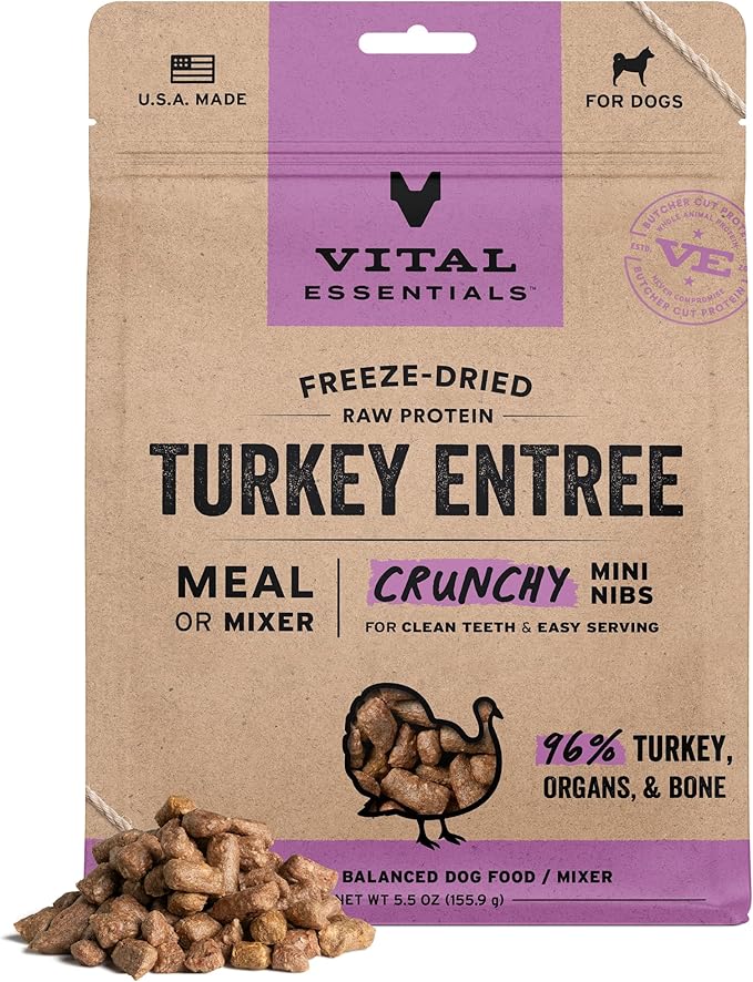 Vital Essentials® Freeze-Dried Raw Turkey Entree & Mixer Dog Food Crunchy Mini Nibs, 5.5 oz