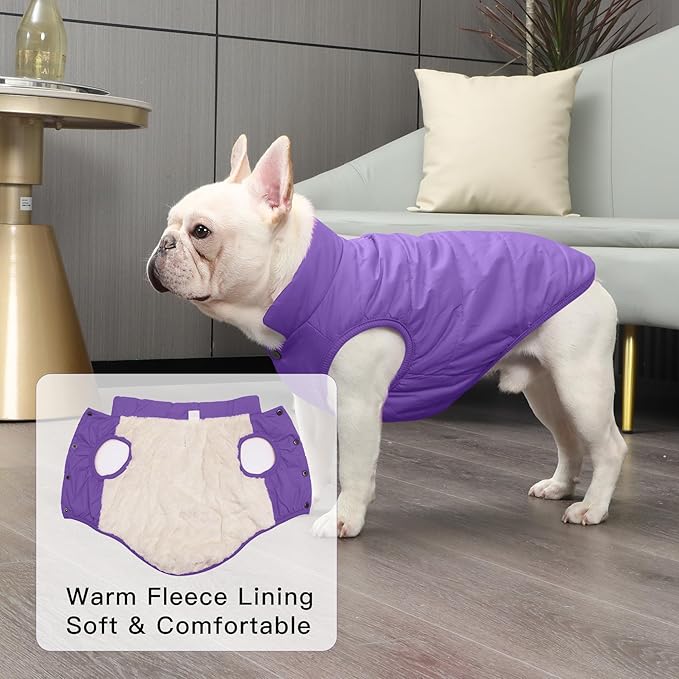 2 Layers Fleece Lined Warm Dog Jacket for Winter Cold Weather,Soft Windproof Large Dog Coat,Purple XXL