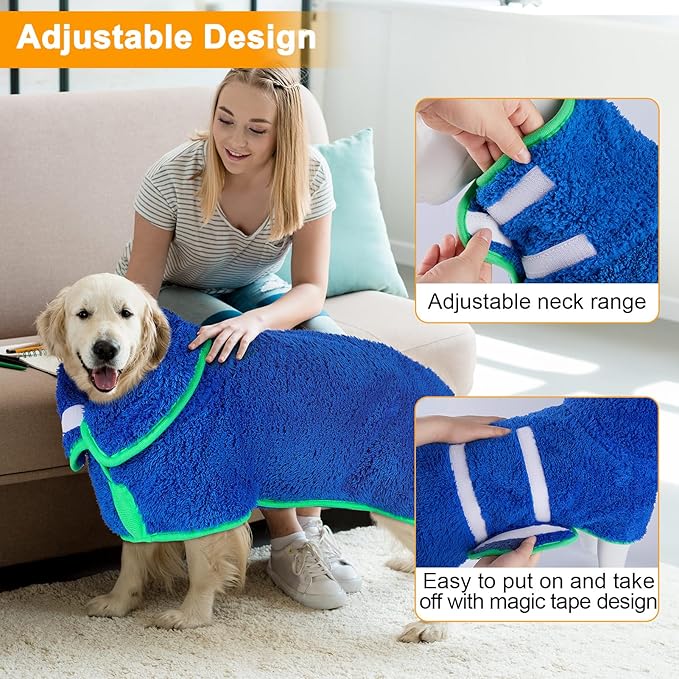 Unicorn Catcher Dog Bathrobe Super Absorbent Dog Towels for Drying Dogs Large Quick Drying Dog Robes for After Bath Soft Dog Drying Towel Adjustable Dog Drying Coat to Keep Dog Warm(S-XXL), Blue