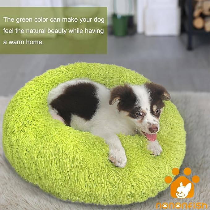 Calming Small Dog Bed - Anti-Anxiety, Machine Washable, Fluffy Luxury, Anti-Slip, Waterproof, Warming, Cozy Soft, Round