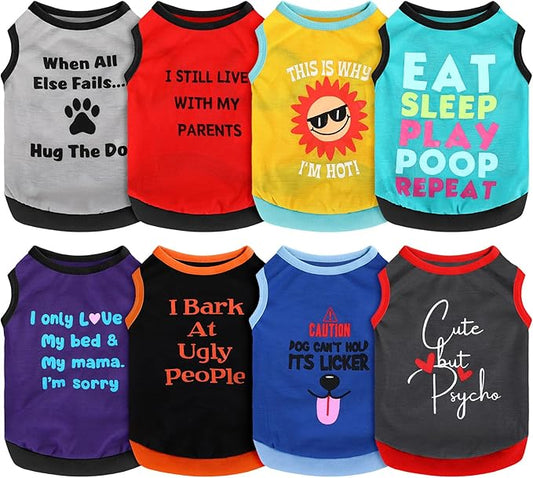 Saintrygo 8 Pieces Dog Shirts Pet Printed Clothes with Funny Letters Summer Pet T Shirts Cool Puppy Breathable Dog Outfit Soft Sweatshirt Cats(Delicate Pattern,Small)
