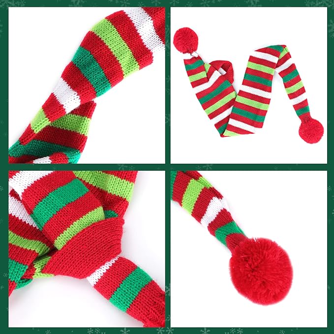 BWOGUE Dog Christmas Reindeer Elk Antlers Headband and Red-White-Green Striped Scarf Set Pet Christmas Costume Dog Costumes Accessories for Dogs and Cats