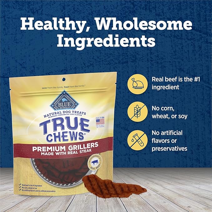 Blue Buffalo True Chews Premium Grillers Dog Treats, Made in the USA with Natural Ingredients, Steak, 30-oz. Bag