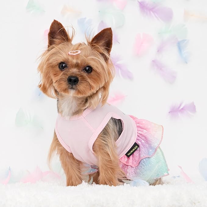 Fitwarm Rainbow Unicorn Dog Tutu Dress, Summer Clothes for Small Dogs Girl, Pet Birthday Outfit, Pink, Small
