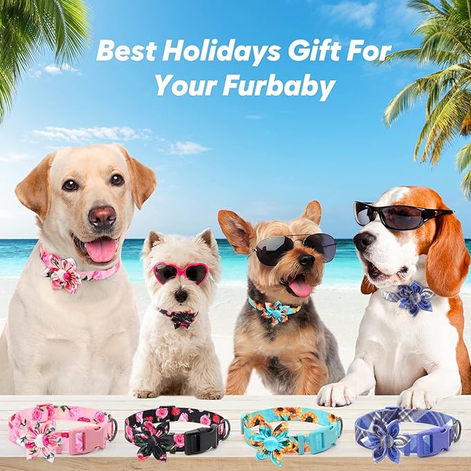 XS Dog Collar Fancy Floral Boy Dog Collar with Sunflower Bowtie Dog Collar for Cute Boy Male Cats Dogs Puppy Collars for Litter
