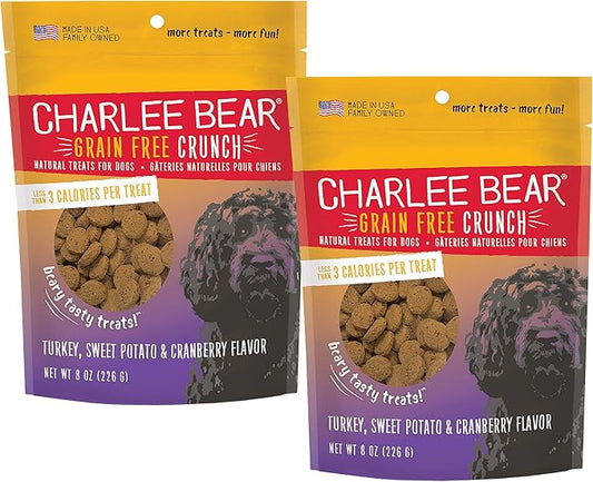 Charlee Bear Grain Free Crunch Turkey, Sweet Potato & Cranberry Dog Treats, 8 oz (2-pack) - Made in the USA, Natural Training Treats for Dogs