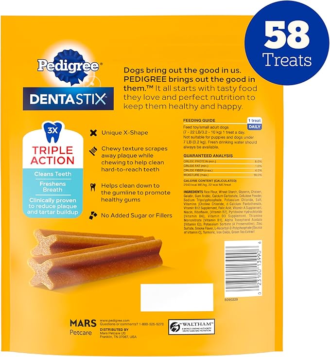 Pedigree Dentastix Small and Toy Breed Dog Treats, Original Flavor, 14 oz. Bag (58 Treats)