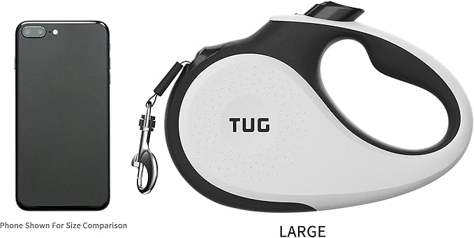 TUG 360° Tangle-Free Retractable Dog Leash | 16 ft Strong Nylon Tape | One-Handed Brake, Pause, Lock (Large, White)