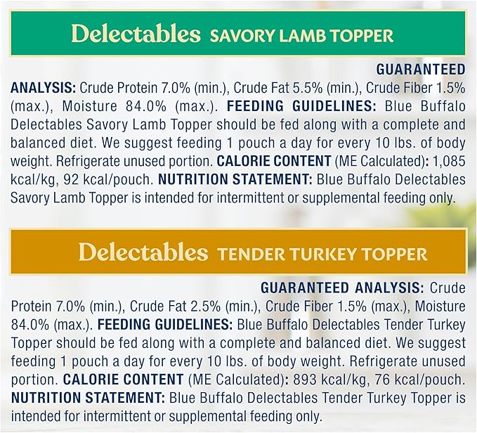 Blue Buffalo Delectables Natural Wet Dog Food Topper Variety Pack, Lamb & Turkey Dinner 3oz (12 Pack - 6 of Each Flavor)