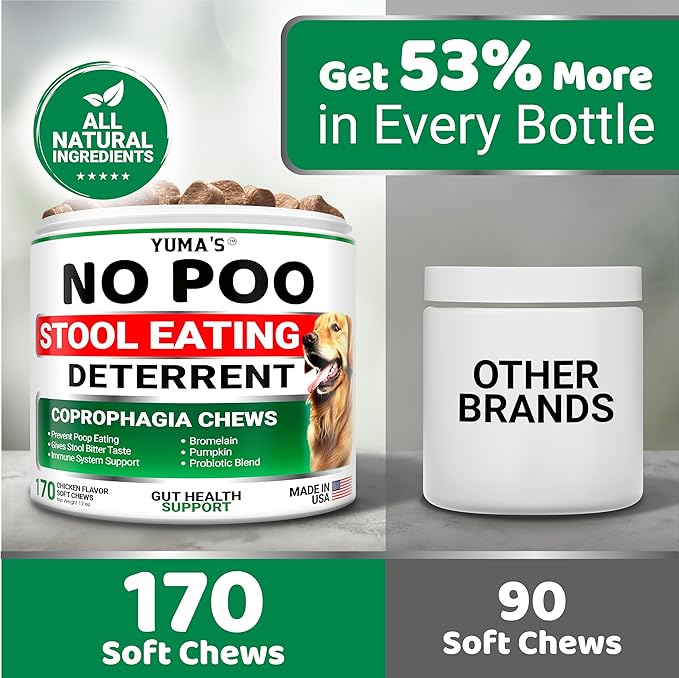 No Poo Chews for Dogs - 170 Ct - Coprophagia No Poop Eating Deterrent for Dogs - Stop Eating Poop for Canine - Probiotics & Digestive Enzymes Supplement - Made in USA