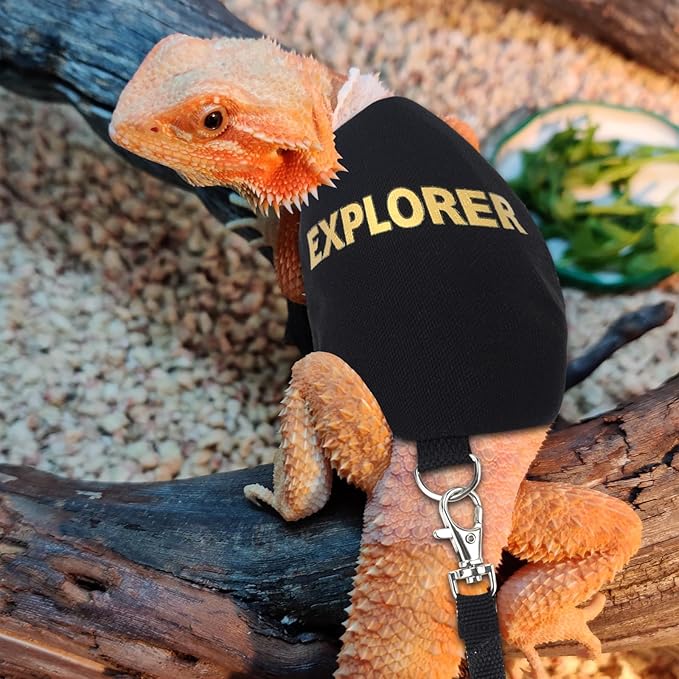 Bearded Dragon Leash and Harness Adjustable - Escape Proof Soft Leather Reptile Lizard Leash Harness with 5 ft Short Leash for Walking Outdoor