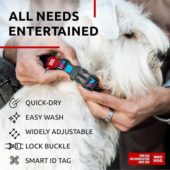 WAUDOG Nylon Dog Collar - Adjustable Dog Collar for Large Dogs, Small & Medium Dogs - Breakaway Puppy Collars for Large Breed Dogs - Boy & Girl Dog Collars with Durable Plastic Buckle and QR Dog Tag