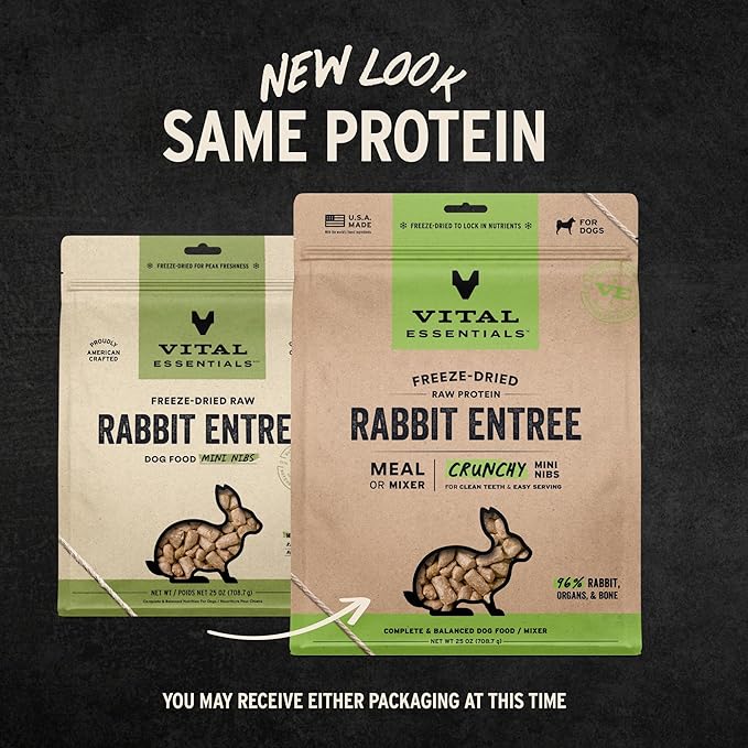 Vital Essentials® Freeze-Dried Raw Rabbit Entree & Mixer Dog Food Crunchy Mini Nibs, 25 oz