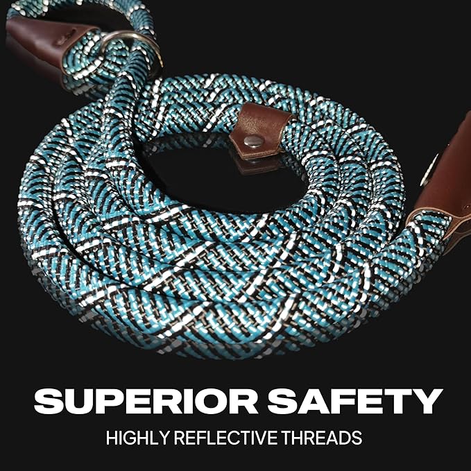 TwoEar Dog Slip Rope Leash - 6FT Heavy Duty Training Leash with Reflective Threads for Small to Large Dogs (Slim 3/8''x6ft, Blue)