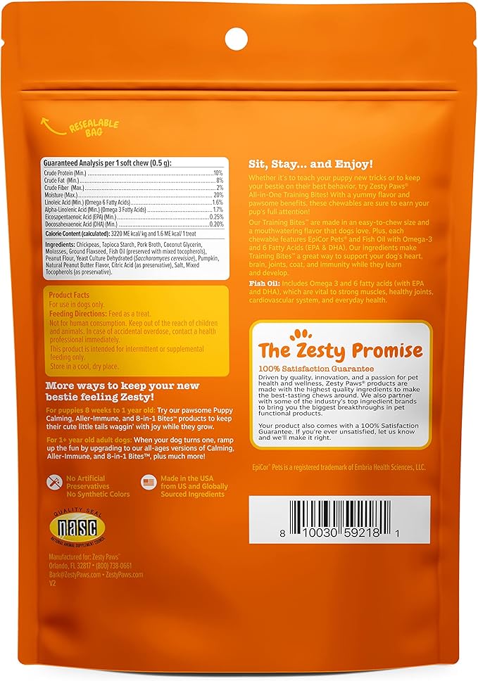 Zesty Paws Training Treats for Dogs & Puppies - Healthy Dog Treats for Hip, Joint & Muscle Health - Puppy Training Treats - for All Breeds and Ages - Dog Treats for Training - PB Flavor - 8oz