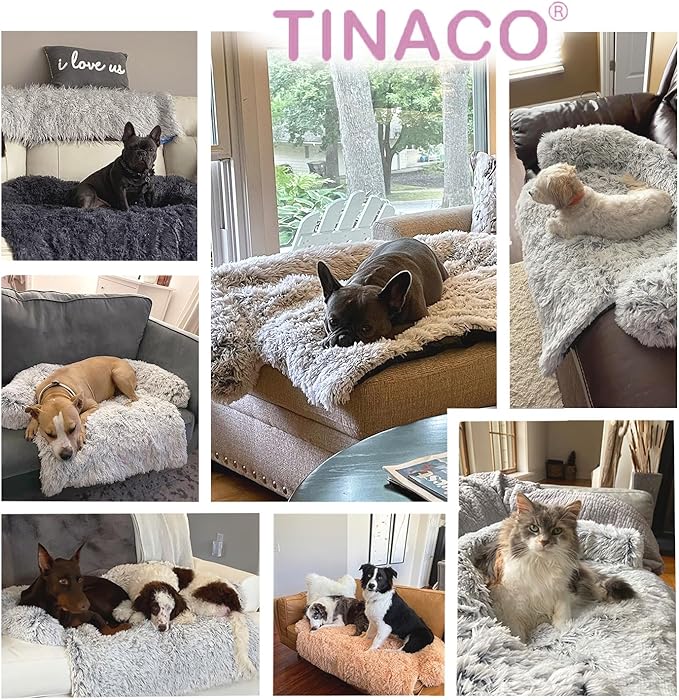 Tinaco Luxurious Calming Dogs/Cats Bed Mats, Washable Removable Couch Cover, Plush Long Fur Mat for Pets, Waterproof Lining, Perfect for Small, Medium and Large Dogs and Cats (Pink, XXL)