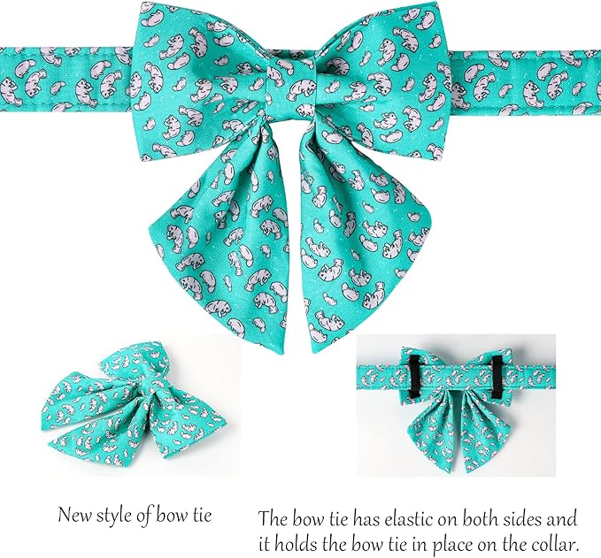 Lionet Paws Summer Dog and Cat Collar with Sailor Bow, Soft Comfortable Adjustable Cute Manatee Collar for Puppies and Cats, Neck 8-12 inches