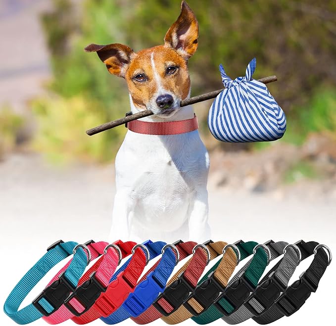9 Pieces Adjustable Dog Collar for Animal, Soft Nylon Pets Puppy Collar with Quick Release Buckle Holder Bulk for Dogs Walking Running Training(Medium,Retro Colors)