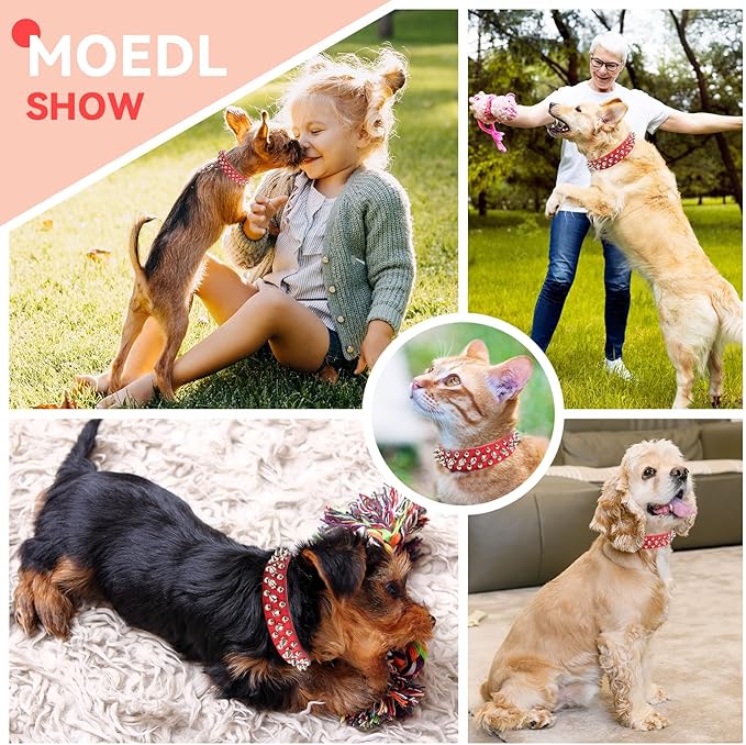 PETCARE Spiked Dog Collar Red Soft Pu Leather Funny Mushrooms Rivet Spike Studded Puppy Collar Adjustable Outdoor Pet Dog Collar for Small Medium Large Dogs Cats Chihuahua Pug Pit Bull Dog Collars