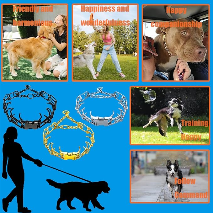 Prong Training Collar for Dogs, Adjustable Dog Pinch Collar with Quick Release Buckle, No Pull Collar for Small Medium Large Dogs, Extra Link and Caps