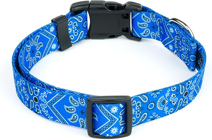 Country Brook Petz - Deluxe Blue Bandana Dog Collar - Made in The U.S.A. - Country and Western Collection Featuring Rugged Designs (5/8 Inch, Small)