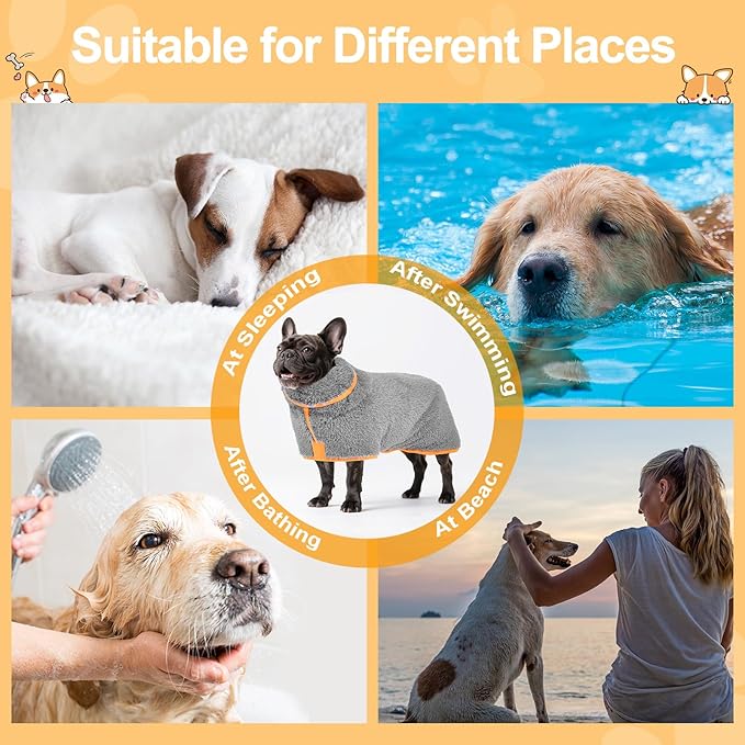 Bienbee Dog Bathrobe, Quick Drying Super Absorbent Dog Robes for After Bath, Warm Keeping Dogs Towel, Dogs Bath Supplies, Gray M