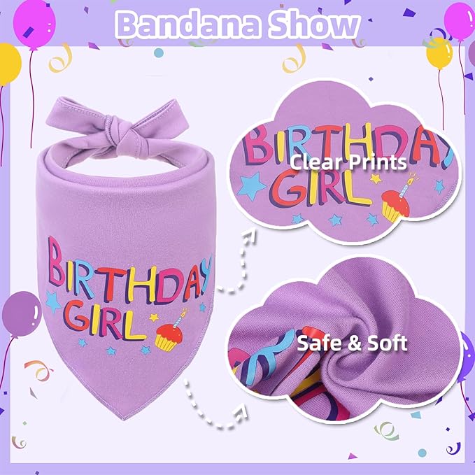 PUPTECK Dog Birthday Bandana Scarf with Cute Doggy Party Hat, Costume Decorations Supplies for Small Medium Large Dogs Boy Girl Outfit Gifts, Purple