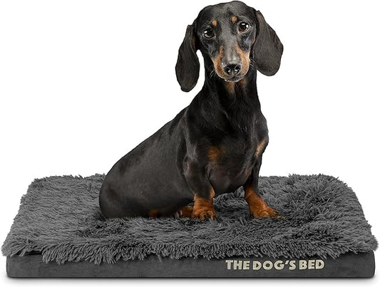 The Dog’s Bed Orthopedic Memory Foam Dog Bed, Small Grey Faux Fur 28x19, Pain Relief for Arthritis, Hip & Elbow Dysplasia, Post Surgery, Lameness, Supportive, Calming, Waterproof Cover