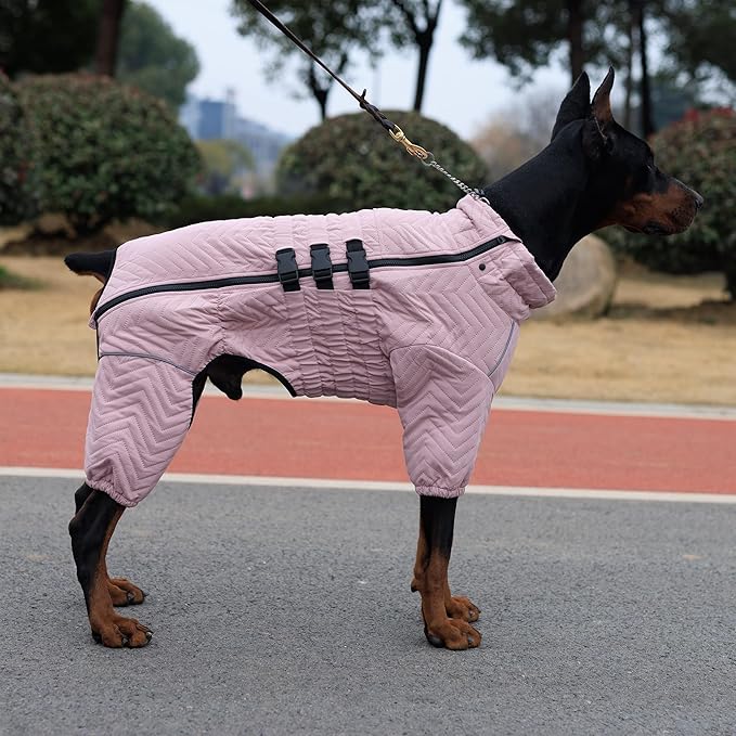 Warm Dog Coat Double Layers Dog Vest, 4 Legs Covered Windproof Waterproof Reflective Warm Dog Vest Outdoor Skating Dog Costume for Small Medium Large Dogs Lotus Pink XL