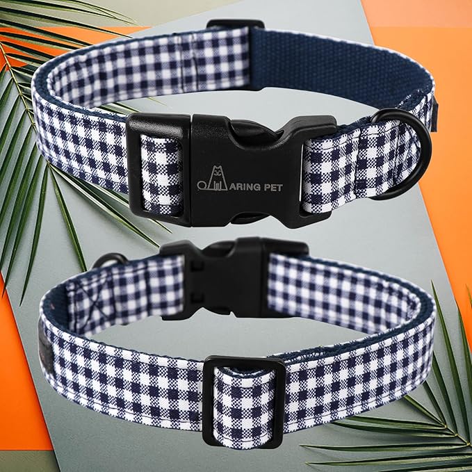 ARING PET Dog Collar-Cute Dog Collar for Small Dogs, Adjustable Comfortable Cotton Plaid Pet Collars for Small Medium Large Male Female Dogs, Medium