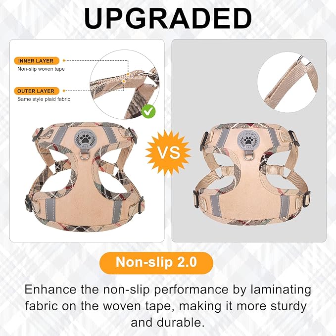 BEAUTYZOO Step in Dog Harness Collar and Leash Set for Small Medium Large Dogs, No Pull No Choke Puppy Harness,Soft Mesh Reflective Pet Padded Vest Adjustable for Doggie Girl or Boy,Chihuahua,Beige S