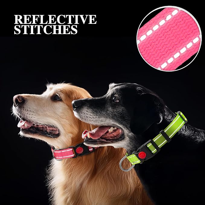 2 Pack Reflective Dog Collars for Medium Dogs Girl Boys,Female Male,Nylon Dog Collars for Puppy small Large Dog with Quick Release Safety Buckle, Durable padded soft neoprene Dog Collar,Orange,Green,M