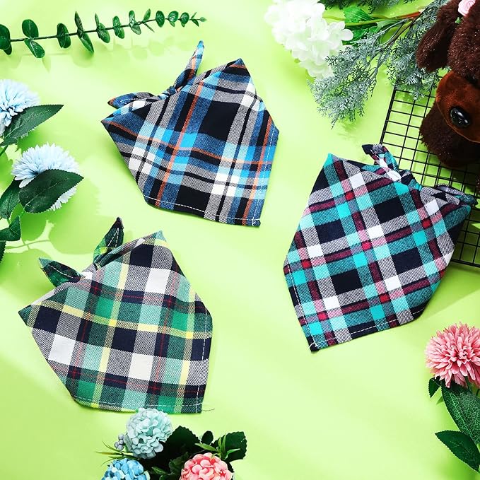 50 Pcs Bandanas for Dogs Plaid Dog Bandana Washable Puppy Bandana Triangle Dog Drool Bibs Dog Hankerchief Girl Comfortable Scarfs for Small Medium Large Dogs Girl Boy Pet Accessories
