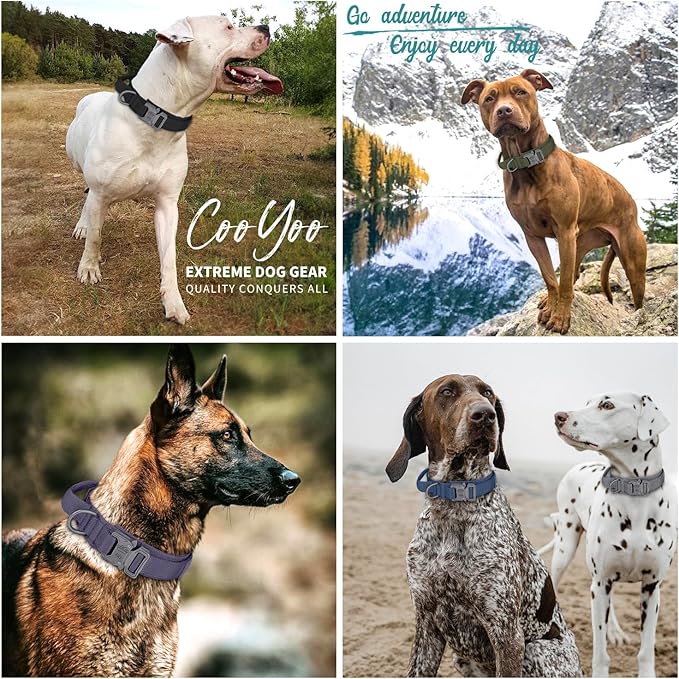 COOYOO Tactical Dog Collar Set, Adjustable Military Nylon Collar with Control Handle and Heavy Metal Buckle for Medium and Large Dogs