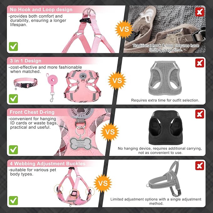 BEAUTYZOO Step in Dog Harness Collar and Leash Set for Small Medium Large Dogs, No Pull No Choke Puppy Harness, Soft Mesh Reflective Pet Padded Vest Adjustable for Doggie Girl or Boy,French Bulldog