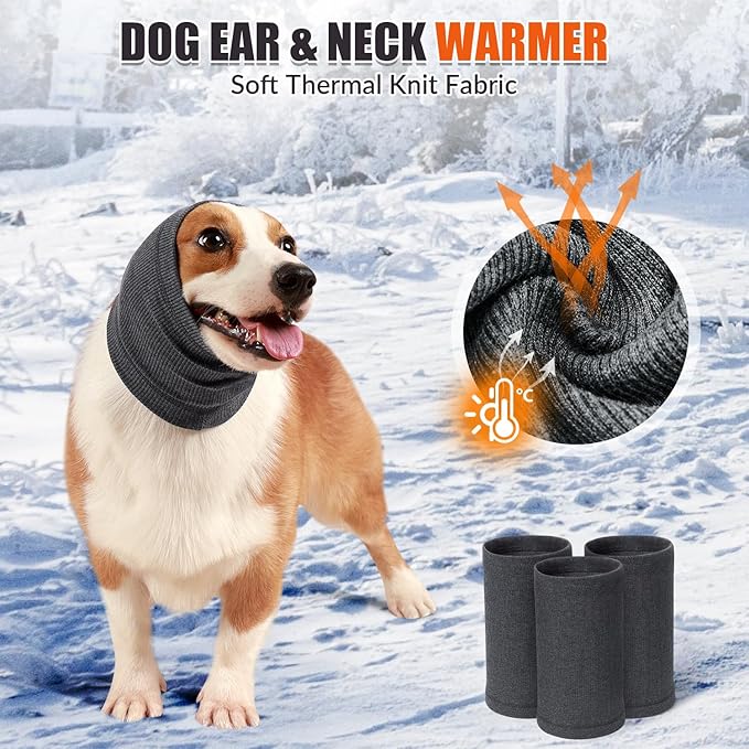 SlowTon Quiet Ears Dog Hoodie - 2 Pcs Ear Wrap Dog Ear Muffs Noise Protection, Anxiety Relief Dogs Hat Calming Hood Head Cover, Pet Headband Dogs Ear Protector for Grooming, Force Drying (Grey,L)