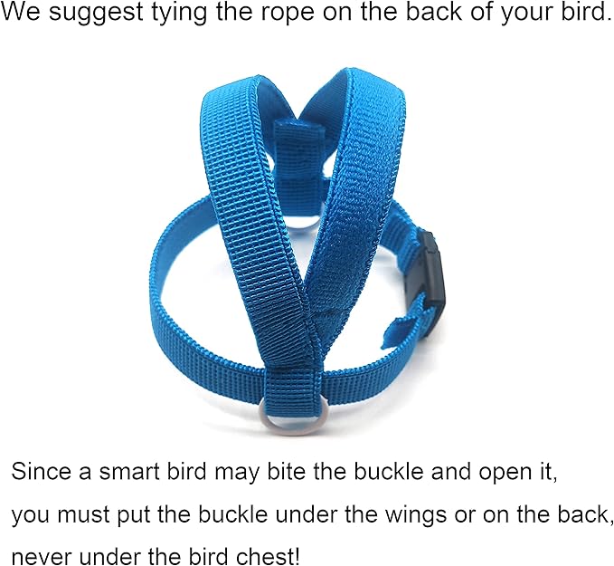 Bird Harness with Buckle Clip and A Leash Rope,Easy to Wear Outdoor Flying Kit for Bird Parrots Cockatiel S Size Weight 85-105 Grams,Blue