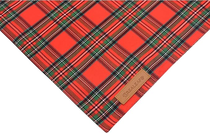 Realeaf Christmas Dog Bandanas 2 Pack, Reversible Red Green Plaid Dog Scarf, Xmas Pet Bandana, Premium Durable Fabric, Holiday Check Bandana for Large and Extra Large Dogs Pets (X-Large)