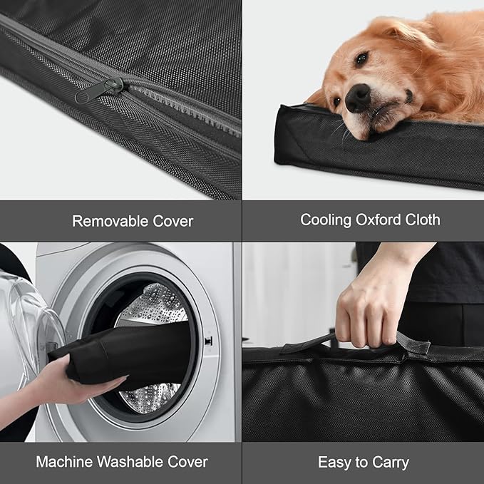 Outdoor Dog Bed for Medium Dogs, Waterproof Dog Crate Bed for Medium Dogs Cats, Orthopedic Egg Crate Foam Pet Bed with Washable and Removable Oxford Cover, Black