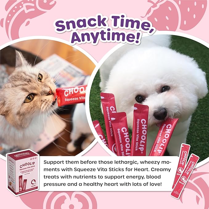 Squeeze Vita Stick Lickable Treats for Dogs & Cats. 49 Heart Support Sticks with Essential multivitamins. Soft and Tasty Paste for All Life Stages, Supporting Heart Health